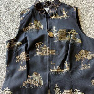 Vintage TAPP New York Vest | S/M | Black Gold Embroidered | Asian Inspired | USA